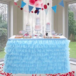 Tüll-Tutu-Tischrock, Tischdecke, 5 Etagen, handgefertigt, Patchwork, Organzastoff, Hochzeit, Geburtstag, Babyparty, Party-Dekoration 240315