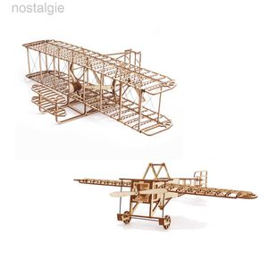 Block 3D -flygplan Träpussel Kit Montera konstruktör Byggnadsblock Modell DIY för barn Breriot Wright Brothers Airplane Models 240401