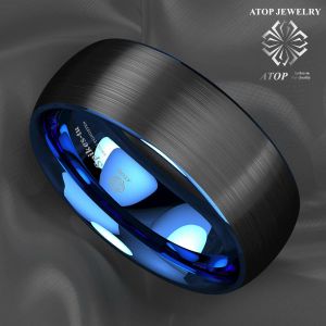 Bands ATOP 8Mm Dome Brushed Blue black Men's Tungsten ring Wedding Band Bridal Jewelry Free Shipping