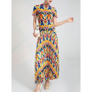 Zweiteiliges Kleid CHCH Marke Frauen Röcke Sommer Mode Druck Hemd Top Frau Falten Anzüge Retro Weiche Langarm Bluse Outfits 230509