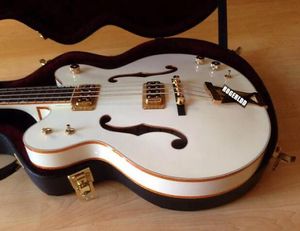 Custom G6136LSB White Falcon 4 Strings JAZZ Electric Bass Guitar Ebony Fingerboard Gold Sparkle Body Binding Semi Hollow Body Doub8314148