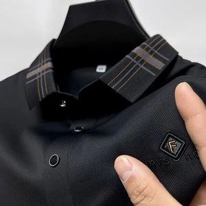 Sommer Eis Seide Slip T-shirt Herren Kurzarm High-end-Stickerei Revers Top Mode Lässig Polo-Shirt Herren M-4XL 240329