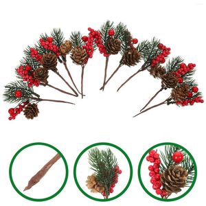 Dekorativa blommor 10 PC: er konstgjorda tallkon julbär stjälkar faux trädplant Xmas grenar röda bär skum höstblå ornament