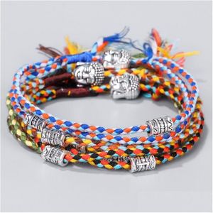 Chain Tibetan Buddha Head Bracelet Hand Rubbing Wen Play Line Rope Woven Cotton Couple Drop Delivery Otnzi