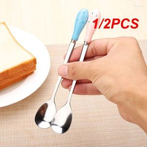 Spoons 1/2PCS Tool Stirring Rod Spoon Ceramic Handle Honey Stainless Steel Appliance Fine Grinding Japanese