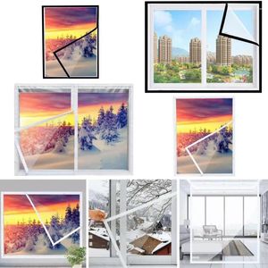 Adesivos de janela filme de isolamento reutilizável inverno à prova de vento kit de cortina de plástico interior térmico transparente com adesivo