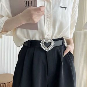 Belts PU leather heart-shaped buckle with belt width side crystal heart-shaped belt Trouser decorative dress belt womens belt Q240401