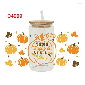 Window Stickers UV DTF Transfer Sticker Autumn Theme For The 16oz Libbey Glasses Wraps Cup Can DIY Waterproof Easy To Use Custom Decals
