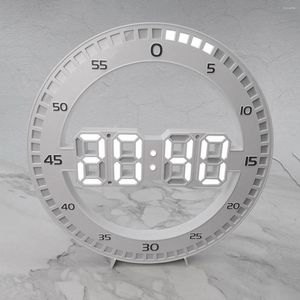 Настенные часы для гостиной, 3D светодиодный портативный электронный экран с прыгающими секундами, белый цвет