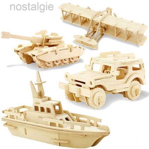 Blöcke 3D DIY Wood Puzzle Spielzeug Militärserie Tankfahrzeugmodell Set Creative Monscude Education Puzzle Toys Geschenke für Kinder Kinder 240401