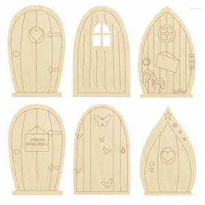 Garden Decorations Fairy Door 6PCS Unpainted House Doors With Wooden Unfinished DIY Craft Kit Wood Miniature