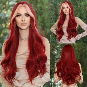 Синтетические парики NAMM Long Wavy Middle Part Vine Red Wig для женщин ежедневно косплей Синтетическая выделение розовые парики для волос Лолита Теплостойкость Y240401