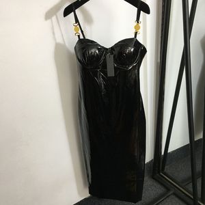 Pu Leder Frauen Kleid Sexy Ärmellose Kleider Luxus Designer Schwarz Frau Sling Weste Kleid