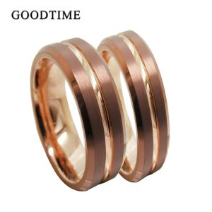 Ringar lyxiga volframkarbid par ringar engagemang bröllop band rosguld färg ring smycken tillbehör för män kvinna