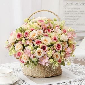 Decorative Flowers Artificial Roses Bouquet Dining Table Fake Silk Simulation Flower Mona Blue Rose Floral El Decoration