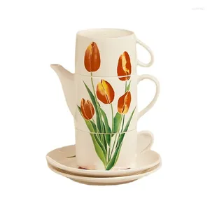 TEAWARE SETS 1POT 2 TEACUP FEACER SET BRITISK RETRO Blommor Tekanna med koppar Porslin Kontor Värmebeständig hushållsdekoration