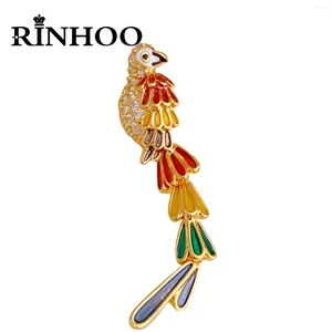 Brooches Rinhoo Shining Rhinestone Flying Parrot Brooch For Women Cute Animal Enamel Pins Luxury Long Tail Birds Corsage Wedding Jewelry