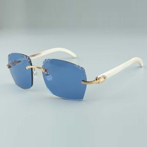 Heißer Verkauf High-End-Mode geschnittene Gläser weiße natürliche Büffelhornbügel Sonnenbrille 8300916 Brille, Größe: 58-18-140 mm