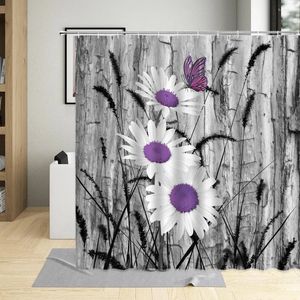 Shower Curtains White Daisy Flower Curtain Butterfly Color Floral Bath Plant Landscape Bathroom Set With Hooks Waterproof Fabric