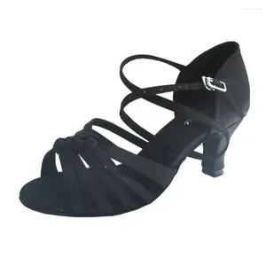 Scarpe da Ballo Elisha Tacco Personalizzabile da Donna in Raso Nero Salsa Ballo Latino Punta Aperta Party Suola Morbida