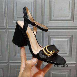 Sandali con tacco alto e cinturino alla caviglia moda donna estiva Doppia G Fibbia in metallo dorato Scarpe da donna di lusso 34-41 Pantofole Tacco 5-7-10CM