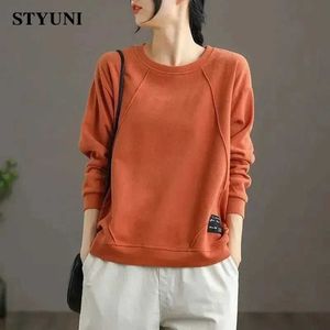 Kadın Hoodies Sweatshirts Turuncu Katı Katı Sıradan Uzun Kollu O yaka kazakları Bayan Kapşonlu Sweatshirts Kore Moda Kadın Hoodies Sonbahar Kış 2023 240401