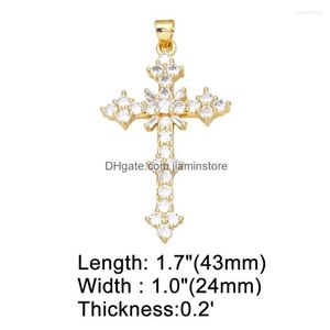 Colares Pingente Ocesrio Big Mticolor Cruz de Cristal Para Colar Cobre Banhado A Ouro Crucifixo Jóias Fazendo Suprimentos Atacado Drop D Dhvtc