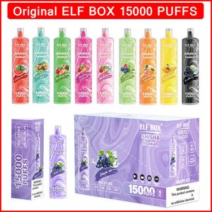 Original ELF Box 15000 Puffs 15K Disposable Vape Pen Bar Shisha Hookah Puff Mesh Coil 26ml Rechargeable Vaper 12 Flavors 0/2/3/5%