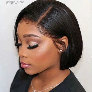 Synthetic Wigs Adhesive free short Bob straight human hair wig 13x4 transparent lace front wig pre shedding% human hair lace closed wig 180% Y240401