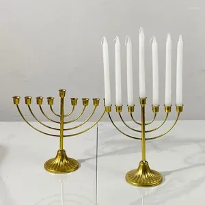 Castiçais 7/9 Ramo Menorahs Castiçal Titular Ouro Metal Hanukkah Menorah Suporte Judaico para Celebração