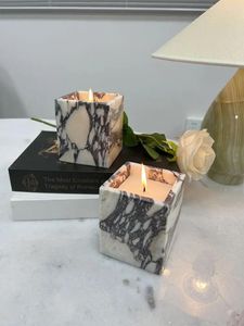 Candle Holders 4pcs Wholesale French 9x9x11CM Calacatta Viola Violet Marble Natural Stone Holder Cups Jar Room Vintage Ambiance Deco