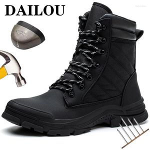 Ботинки, мужская рабочая защитная обувь, защитный стальной носок, устойчивый к проколам, высокий берцы в стиле милитари