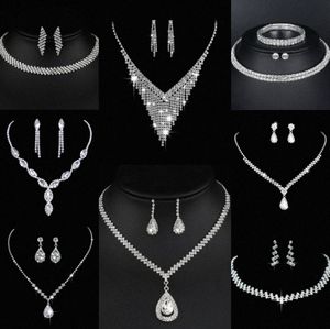 Değerli laboratuvar elmas takı seti Sterling gümüş düğün kolye küpeleri kadınlar için gelin nişan takı hediyesi E6du#