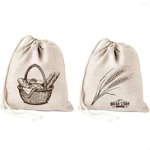 Storage Bottles Linen Bread Bags -2 Pack Art Design Natural Unbleached Reusable Food Safe For Homemade Artisan