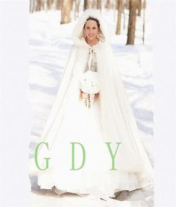 2020 prawdziwy obraz z kapturem przylądka ślubna długie płaszcze ślubne Faux Fur for Winter Wedding Małżylne Płaszcz Bridal Plus 9898536