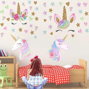 Wall Stickers Creative Golden Unicorns For Kids Rooms Lovely Stars Decal Home Decor TV Sofa Background DIY Mural Wallpaper