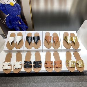 Designer-Hausschuhe für Damen, flache Sandalen, Flip-Flops, bedrucktes Leder, Sommer-Strand-Slipper, Gummisohle, Luxurys Slides, modische, kausale Slipper mit Box, Größe 35–40