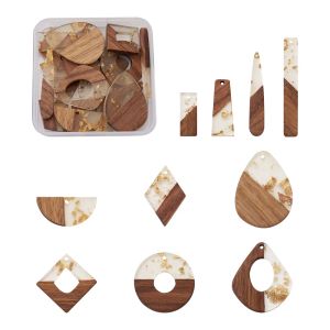 Sandals 20pcs/box Resin & Walnut Wood Big Pendants with Gold Foil Gold for Jewelry Earrings Making Diy
