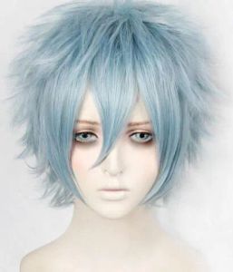 Парики бесплатная доставка очаровательная красивая горячая качество продажи новое мое Boku no Hero Academia Tomura Shigaraki короткие смешанные серо -синие волосы косплея