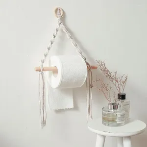 Tapestries Hand Woven Macrame Towel Rack Bathroom Wooden Toilet Paper Hook Holder Bohemian Wall Hanging Room Decoration Hanger