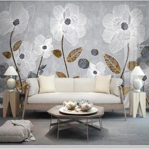 Tapeten Linie Zeichnung Floral Abstrakte Blume Tinte 3D Tapete Papel De Parede Wohnzimmer Sofa TV Wand Schlafzimmer Küche Restaurant wandbild