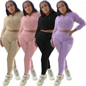 Frauen Zwei Stück Hosen 2024 Herbst 2 Set Sport Anzug Rosa Crop Top Hoodies Schweiß Frauen Passenden Sets Kleidung outfit Sportswear MT260