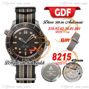 GDF 42mm Diver 300M Miyota 8215 Automatic Mens Watch Ceramic Bezel Steel Case Black Dial Nylon Strap 210.92.42.20.01.001 New Watches E301B