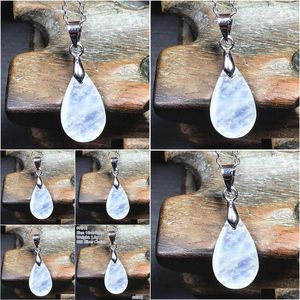 Alloy Top Natural Blue Light Moonstone Stone Pendant Jewelry for Women Lady Men Love Gift Crystal Sier Chains 16x9x5mm Beads AAAAA D DH6W2