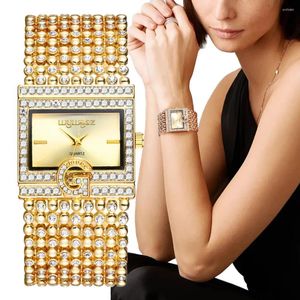 ساعة اليد الفاخرة للسيدات العلامة التجارية الساعات مربع الأزياء G Diamond Set Quartz Hollow Women Bracelet Bracelet Dress