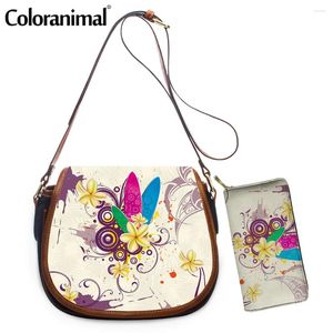 Shoulder Bags Coloranimal Tie Dye Plumeria Butterflies Art Print Female Leather Casual 2Pcs/Set Bag&Wallet Messenger Bolsa