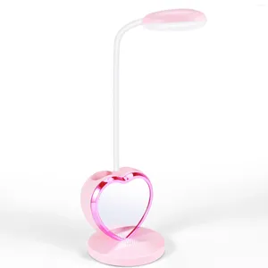 Skedar LED-skrivbordslampa för flickor laddas med USB-laddningsport penna hållare ögonbåtande dimbar rosa