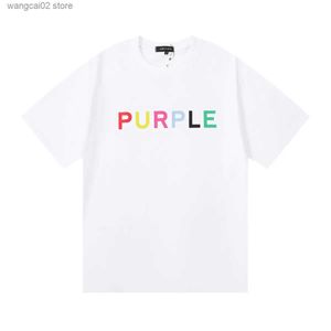 Men's T-Shirts 2024 summer purple brand new 1 1 classic color pattern cotton casual short-slved T-shirt men and women large size T240401