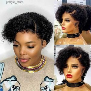 Syntetyczne peruki Krótka peruka Bob Pixie Cut Pixie Curly Human Hair Pargs for Women 13x1 koronkowe peruki Peruwiańskie koronkowe perukę głęboką fala wstępnie rozkładana linia Y240401