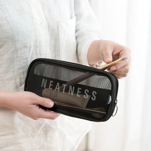 2024 1 PC Mesh Women Cosmetic Bag Bag Travel Makeup Organizer Clear Make Up Men Men Wash Wash Advitry Bags Case Case Case